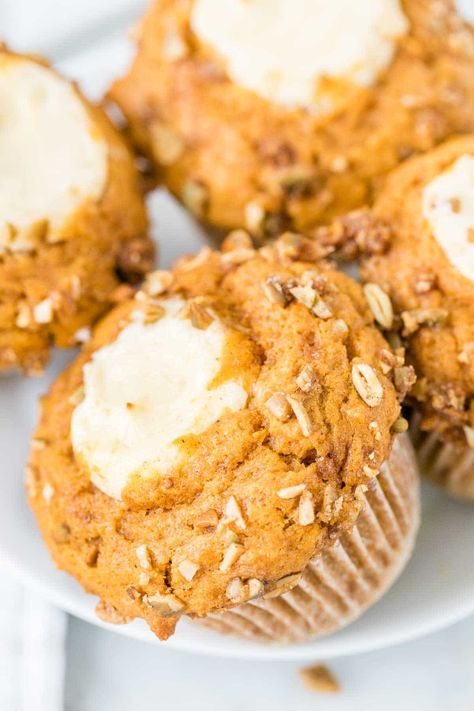 Moist Pumpkin Muffins, Pumpkin Cheesecake Muffins, Marzipan Recipe, Raw Eggs, Bakery Style Muffins, Pumpkin Cream Cheese Muffins, Pumpkin Cream Cheese, Pumpkin Spice Muffins, Cream Cheese Muffins