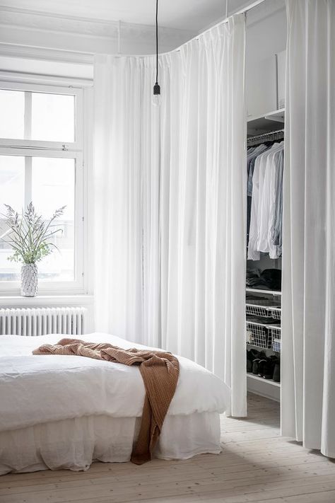 Unveiling the Beauty of Closet Curtains – redboth.com Curtain Wardrobe, Dressing Pas Cher, Swedish Apartment, Closet Curtains, White Bedroom Design, Open Wardrobe, Interior Room, Closet Door, Bedroom Wardrobe