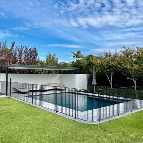 Aluminium Pool Fence, Fencing Ideas Australia, Pool Fencing Ideas Australia, Pool Fence Ideas Australia, Pool Fencing Ideas, Courtyard Seating, Pool Colours, Pool Fence Ideas, Pool Courtyard