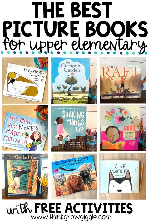 3rd Grade Read Alouds Picture Books, Picture Book Lesson Plans, Reading Activities For Upper Elementary, Books For Teaching Theme, Book Activities For Elementary, Activities To Go With Books, Upper Elementary Read Alouds, Upper Elementary Library Lessons, 3rd Grade Picture Books