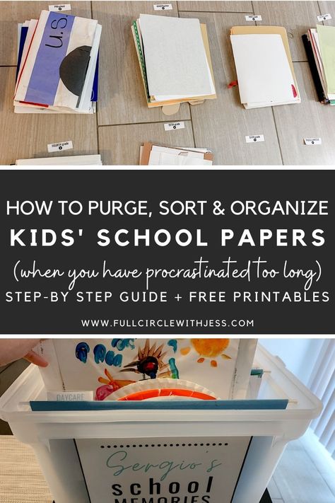 School Papers Organization, Organize School Pictures, How To Store Kids School Work, Organizing School Papers At Home, Graded Papers Organization, Kids School Keepsake Storage, Organizing Kids School Papers, Kids School Paper Organization, Organize Kids School Papers