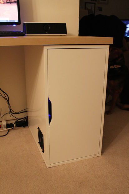 Picture of Computer Tower Storage, Computer Tower Storage Ideas, Computer Cupboard, Ikea Gaming Desk, Ikea Computer Desk, Ikea Alex Desk, Pc Cabinet, Pc Tower, Dj Room