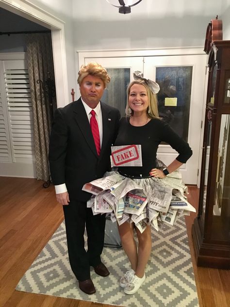 Making Halloween Great again!  #halloween #fakenewscostume #halloweencostumes #diyhalloweencostumes #funnyhalloweencostumes #politics #trump #fakenews #besthalloweencostumes #halloween2018 Costume Halloween Famille, Funny Group Halloween Costumes, Halloween Costume Couple, Halloween Costumes Women Creative, Best Group Halloween Costumes, Halloween Parejas, Funny Couple Halloween Costumes, Clever Halloween, Clever Halloween Costumes