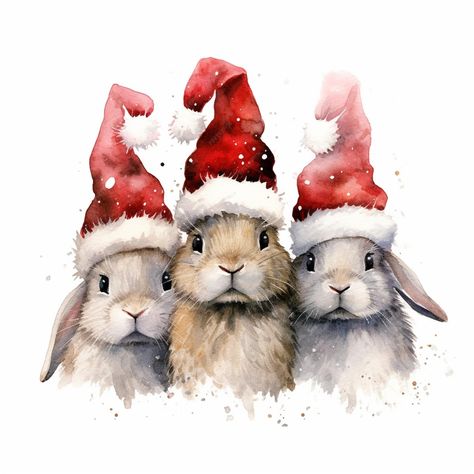 Santa Hat Clipart, Christmas Illustration Design, Cute Bunny Pictures, Christmas Bunny, Christmas Arts And Crafts, Bunny Pictures, Watercolor Christmas Cards, 3d Christmas, Christmas Drawing