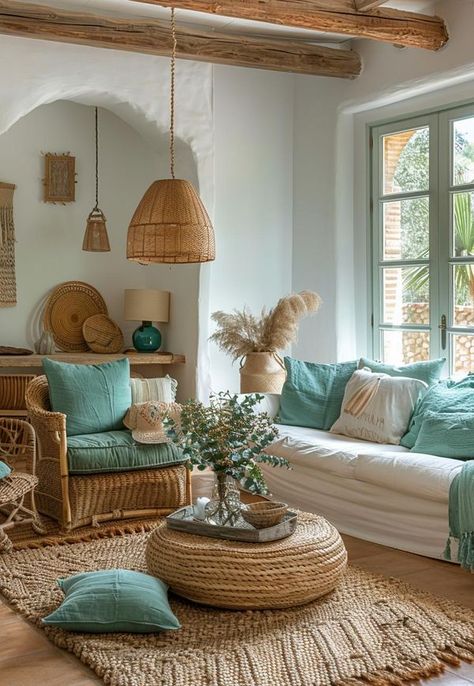 Coastal Decorating On A Budget🌴⚓️🌺 | Hey Coasters! | Facebook Beach Boho House, Beach Apartment Decor Coastal Style, Beach Boho Living Room, Morocco Villa, Boho Coastal Living Rooms, Floral Sofas, Rattan Living Room Furniture, Coastal Apartment Decor, Beach House Inspiration