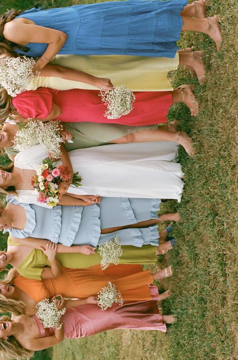 Summer Save The Date Ideas, Bridesmaid Dress Ideas Mismatched, Garden Party Wedding Outfit, Bridesmaids Color Palette, Backyard Wedding Attire, Spring Boho Wedding, Summer Wedding Theme, Wedding On Film, Wildflower Wedding Theme