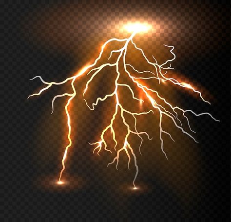 Realistic vector orange lightning. | Premium Vector #Freepik #vector #thunder-effect #lightning-strike #thunder-background #thunder-storm Thunder Background, Thunder Png, Orange Thunder, Orange Lightning, Roblox Background, Lightning Effect, Gfx Roblox Background, Thunder Storm, Lightning Strike