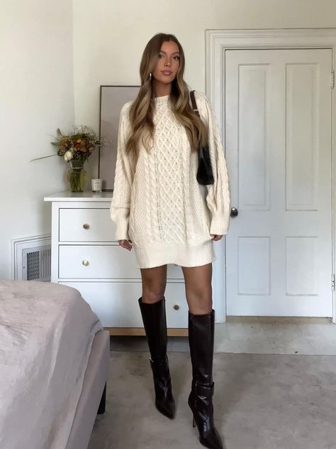 Knit Sweater Dress Outfit, White Sweater Dress Outfit, Short Sweater Dress, Fall Sweater Dress, White Sweater Dress, Sweater Dress Outfit, Sweater Dress Oversized, Holiday Dress Outfit, Mini Dress Outfits