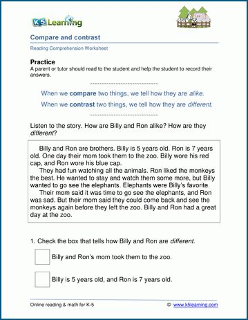 Compare and Contrast Worksheets for Grade 1 | K5 Learning Phonics Worksheets Grade 1, Free Reading Comprehension Worksheets, Learning Fractions, Reading Comprehension For Kids, Fraction Word Problems, Reading Comprehension Kindergarten, Kindergarten Phonics Worksheets, Compare Contrast, Word Problem Worksheets