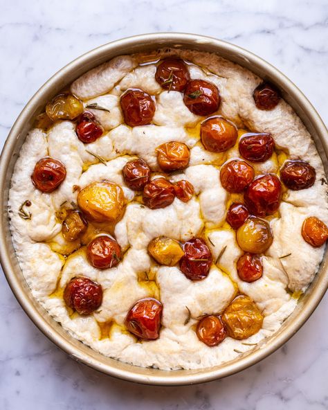 Tomato Garlic Confit Focaccia — Local Haven Savory Buns, Tomato Garlic Confit, Focaccia Recipes, Garlic Confit, Healthy Budget, Focaccia Recipe, Flaky Salt, Focaccia Bread, Sourdough Baking