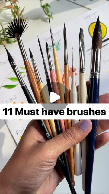 Brushes For Painting, Different Brushes For Painting, Paint Brush Uses, Brush Painting Ideas, How To Use Paint Brushes, Paintbrush Techniques, Round Brush Painting, Painting Brushes, Watercolor Tools