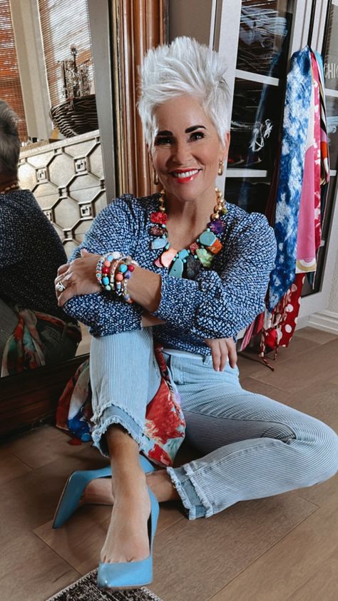 Funky Fashion Over 50, Funky Over 50 Style, Spring Capsule Wardrobe 2023 Over 50, Spring Fashion Over 50 Women, Fashion Trends 2023 Spring Summer Women Over 50, Chic Over 50 Fifty Not Frumpy, Chic Spring Outfits 2023, Chic Over 50 Fashion, Senior Fashion