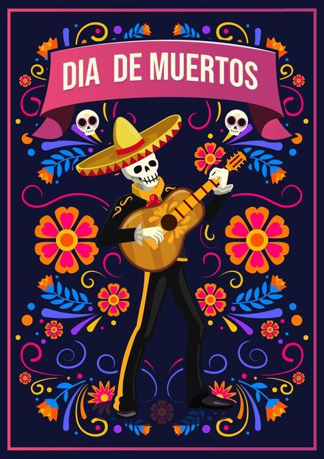 Dia de Los Muertos, Day of the Dead or Halloween greeting card, banner, invitation. Sugar tatoo skulls, marigold flowers, Catrina Calavera traditional mexico skeleton decoration Vector illustration. Day Of The Dead Color Palette, Mexico Skeleton, Day Of The Dead Artwork, Dia De Los Muertos Decorations Ideas, 4th Of July Games, Day Of The Dead Party, Marigold Flowers, Illustration Advertisement, Skeleton Decorations