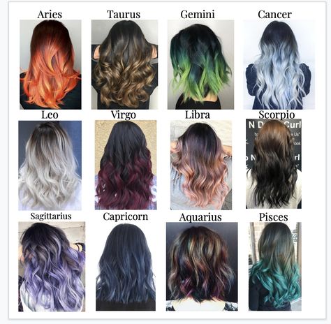 Zodiac Signs Hair Color, Hair Zodiac Signs, Zodiac Signs Hair, Capricorn Hair Color, Zodiac Hair, Aquarius Hair Color, Sagittarius Hair Color, Zodiac Hair Color, Zodiac Signs Hairstyles