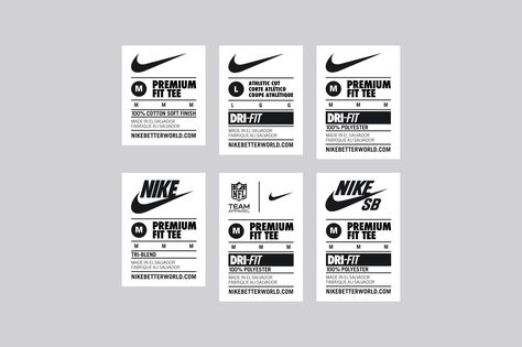 Global communication and neck label system for Nike apparel. The hierarchy of information was designed to be consistent across the brand, incorporate and unify all variations of size, fabric, technology and sub categories. Superdry Tshirt, Clothes Label, Nike Clothes, T Shirt Label, Clothing Labels Design, Gfx Design, 타이포그래피 포스터 디자인, Shirt Label, 카드 디자인