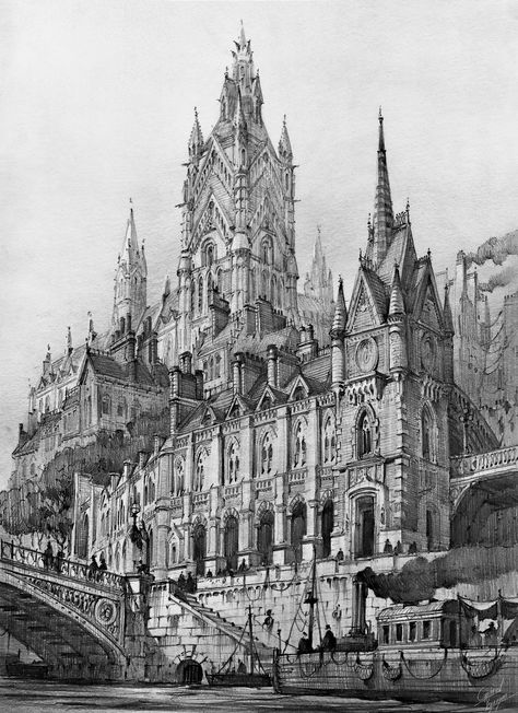 Architecture Drawing Art Buildings, Academy Architecture, Gothic Architecture Drawing, Sketchbook Architecture, Art Buildings, Architecture Drawing Sketchbooks, Gothic Buildings, Building Drawing, World Building