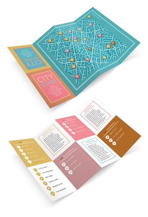 Design a Fold-Out City Guide in Adobe InDesign Foldable Brochure Design, Foldable Poster Design, Map Folding Design, Brochure Map Design, Folded Flyer Design, Maps Graphic Design, Foldable Poster, Map Folding, Map Design Ideas