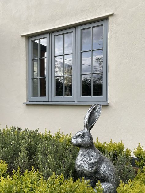 We have the ideal grey timber windows to complete your home! We offer a huge range of shades from dark and bold greys to light and pastels! 🎨 This window is in the colour RAL 7040 Window Grey. Light Grey Upvc Windows, Pearl Grey Windows, Grey Windows White House, Grey Upvc Windows, Dark Grey Windows, Grey House White Windows, Dark Grey Window Frames, Grey Windows Exterior, Window Colours Ideas Exterior