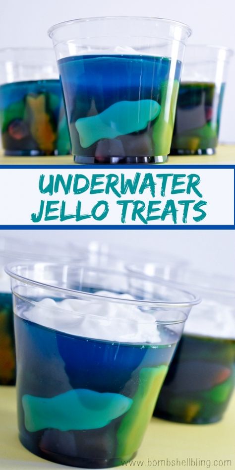 Underwater Jello Treats Jello Treats, Kid Desserts, Kid Snacks, Wild Kratts, Kids Treat, Dessert Party, School Treats, Kids Cooking, Summer Snacks