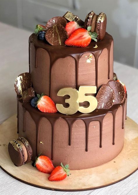 chocolate cake, 35 years old birthday cake, birthday cake 35th birthday, two tier chocolate cake Two Tier Chocolate Cake, 35th Birthday Cakes, How To Melt Chocolate, Cake Design Ideas, 14th Birthday Cakes, Tooth Cake, Chocolate Creations, Birthday Cake For Husband, Chocolate Cake Designs