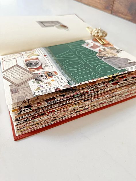 Junk journaling Diy Smash Book, Minimalist Scrapbook Ideas Simple, Smash Journal Ideas Diy, Old Book Journal Diy, Using Fabric In Junk Journals, Making Junk Journals From Old Books, Junk Journal Storage, Magazine Junk Journals, Junk Journal Photo Book