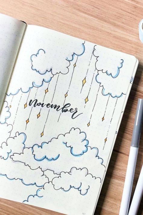 Journal November Cover, Bullet Journal Ideas November, April Doodles, Bullet Journal November Cover, November Bujo Cover, May Bujo, November Bujo, April Bujo, Monthly Bullet Journal