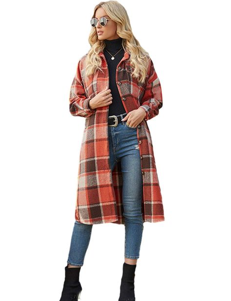 Plaid Trench Coat, Maxi Shirts, Trench Jacket, Plaid Coat, Wool Blend Coat, Long Sleeve Plaid, Plaid Jacket, Winter Coats Women, Wool Plaid