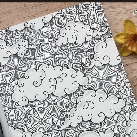 Sky Pen Drawing, Sky Doodle Art, Drawing A Background, Clouds Doodle Art, Doodle Background Ideas, Fun Designs To Draw Patterns, Background Inspo Drawing, Zen Tangle Drawings, Doodling My Day