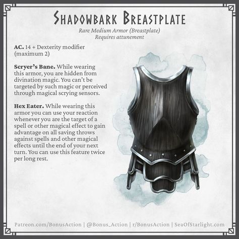 Tim on Instagram: “Even more shadowbark...? Enjoy! . . #bonusaction #dnd #dnd5e #magicitems #dndbeyond #wotc #dungeonsanddragons #magicitems #magicitem #art…” Armor Dnd Homebrew, Medium Armour Dnd, Dnd Armor Homebrew, Dnd Equipment, Dnd Armor, 5e Items, Homebrew Items, Medium Armor, Magic Armor