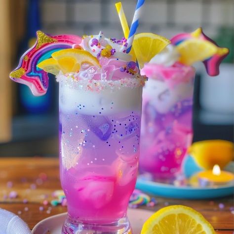 Unicorn Lemonade, Kids Drinks Party, Drinks For Kids, Kids Drink, Glow In Dark Party, Secret Starbucks Recipes, Food Spread, Frozen Drink, Delicious Smoothies