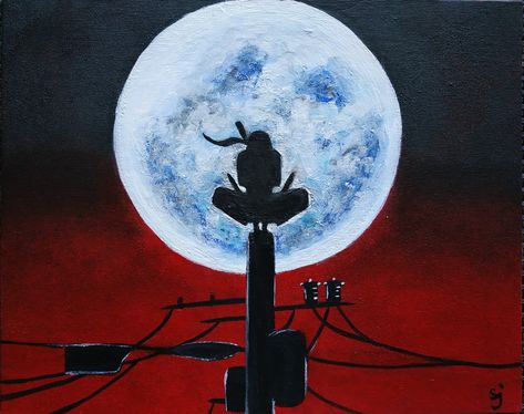 Itachi Acrylic Painting, Naruto Acrylic Painting, Itachi Painting, Couples Canvas Painting, Anime Painting, Simple Anime, Acrylic Art Projects, Naruto Drawings, Anime Canvas Art