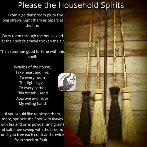 House Spirits Witchcraft, Household Spirits, Broom Magic, House Spirits, Witches Wand, Magical Words, House Magic, Wicca Recipes, Witchy Cat