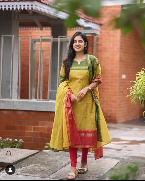 South Indian Kurti Designs, Kurta Models For Women, Silk Suits Designs Latest, Chudidar Designs Cotton, South Cotton Suit Designs, Chudidhar Models For Stitching, Chudidhar Designs, Chudidhar Neck Designs, Stylish Kurtis Design