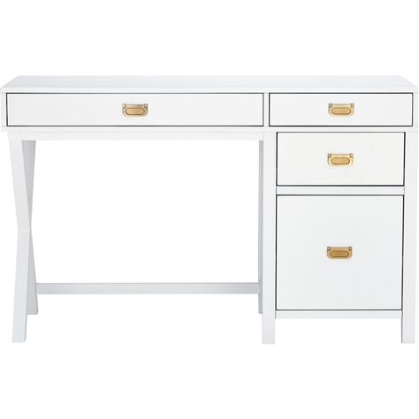 Peggy Side Storage Desk White White Desk Gold, White Desk With Drawers, Desk With File Drawer, Marble Desk, Storage Desk, Hanging Folders, Chicago Apartment, Bedroom Decor For Teen Girls, White Desk