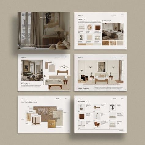 Portfolio Design Layouts, Design Portfolio Layout, Design De Configuration, Interior Design Portfolio Layout, Adobe Indesign Templates, Interior Design Template, Design Mood Board, 포트폴리오 레이아웃, Interior Design Presentation