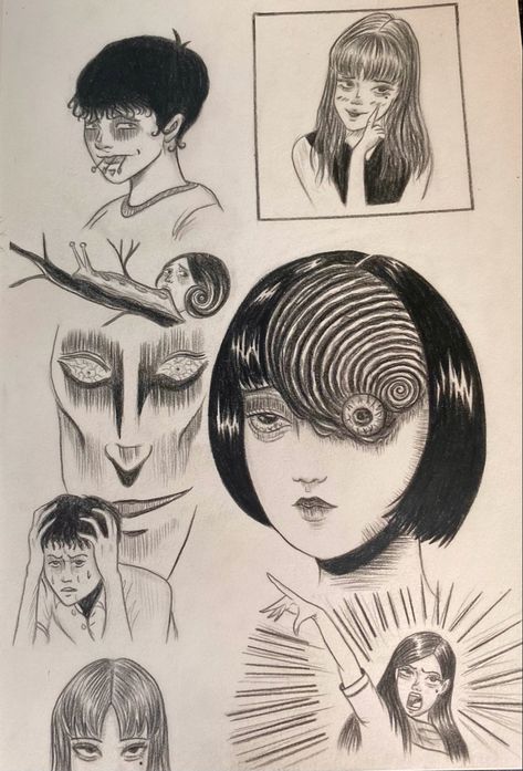 Junji Ito Doodle, Junji Ito Drawing Easy, Junji Ito Sketch, Vent Drawing Reference, Junji Ito Drawing, Japanese Horror, Junji Ito, Doodle Art Designs, Sketches Easy