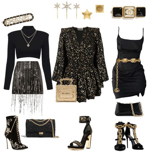 Vegas Theme Gala Outfit, Casino Hostess Outfit, Casino Glam Outfit, Vip Party Outfit, Las Vegas Theme Outfit Ideas, Casino Outfit Night Classy, Black And Golden Outfit, Casino Night Dress Ideas, New Year Club Outfits