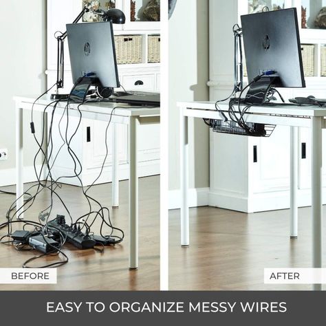 Hide the things you don't want seen in your home with these 9 ideas Hide Computer Cords, Small Home Office Desk, Under Desk Cable Management, Organize Cables, Under Desk Cable, Desk Cable Management, Hidden Desk, Hide Cords, Sleek Desk