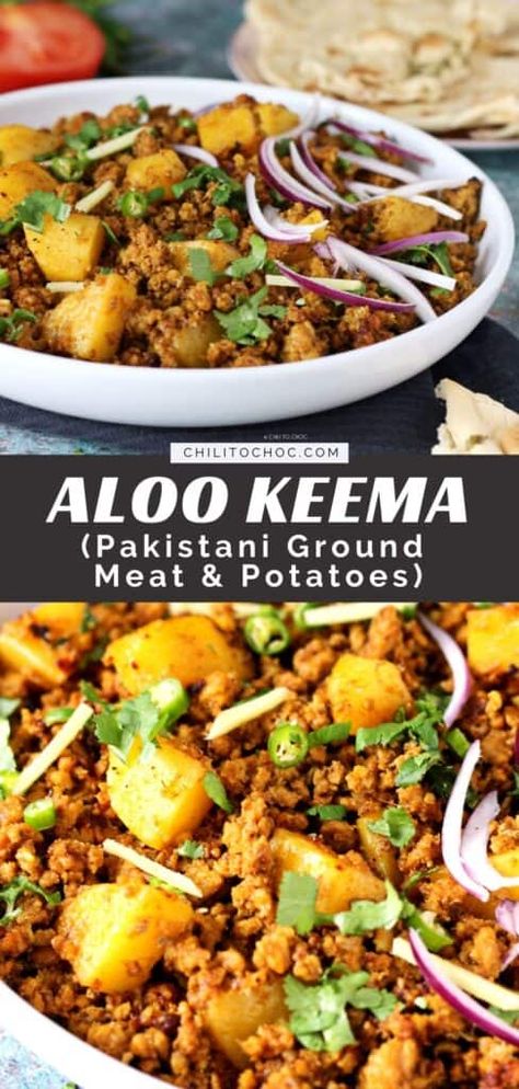 Aloo Keema, Keema Recipes, Minced Beef Recipes, Pakistani Dishes, Ground Beef And Potatoes, Mince Recipes, Beef And Potatoes, Potato Curry, Pakistani Food