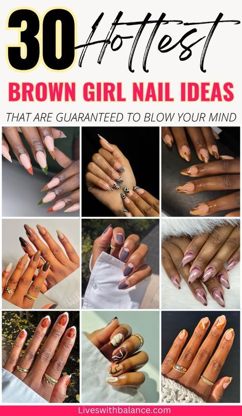 Nails On Black Skin Art Designs, Holiday Nails Brown Skin, Nails Design For Dark Skin Tones, Fall Nails 2024 Black Women, Fall Nail Ideas Black Women, Fall Almond Nails Ideas Brown Skin, Nail Ideas For Tan Skin, Nail Art For Black Women, Nail Art Designs For Dark Skin