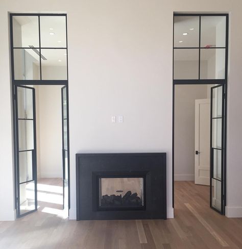 Double Faced Fireplace, Fireplace With Window On One Side Only, Double Sided Fireplace Dining Room, Fireplace With Doorway On One Side, Fireplace With Glass Doors On Each Side, Small Master With Fireplace, Dual Side Fireplace, Fireplace Between Two French Doors, Double Sided Fireplace Bathroom