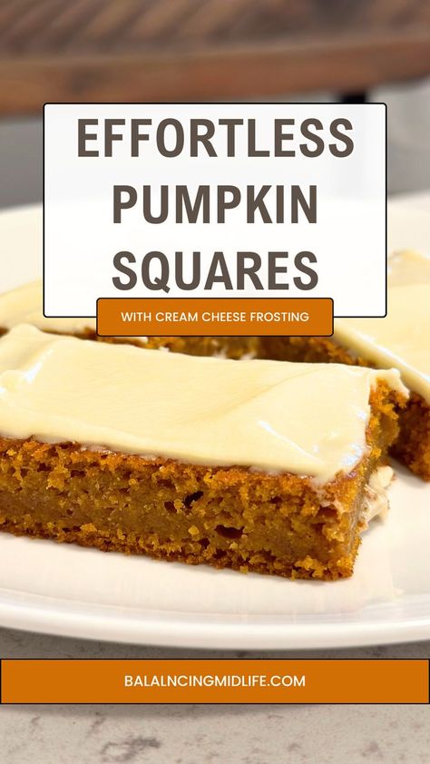 Pumpkin Cake Squares, Pumpkin Bars With Caramel Frosting, Pumpkin Squares With Cream Cheese Icing, Pumpkin Bars With Cream Cheese Frosting 9x13 Pan, Pumpkin Bars With Cream Cheese Frosting, Pumpkin Squares Recipe, Pumpkin Bars With Cream Cheese, Bars With Cream Cheese Frosting, Bars With Cream Cheese