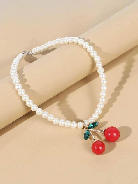 Cherry Charm, Cherry Necklace, Pearl Beaded Necklace, Kids Necklace, Halloween Costumes For Girls, Gift For Girls, Halloween Girl, Random Color, Kids Jewelry