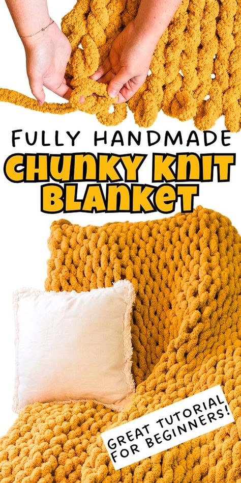 The crafting craze that's been viral for a while now is making chunky blankets. Just how chunky are these blankets, you might be wondering. Well, if you consider you're going to use your arms instead of a pair of knitting needles, you'll be able to imagine just how chunky! The tutorial is easy to follow and you don't even have to know how to knit or crochet. Absolutely anyone can do this fun crafting project and these gorgeous blankets make thoughtful gifts too, so you might gain a new hobby! Knotes Blanket, Jumbo Yarn Hand Crochet Blanket, Chunky Knit Blanket King Bed, Finger Knitting Blankets For Beginners, How To Make A Knit Blanket, Easy Finger Crochet Blanket, Crochet With Hands Arm Knitting, Make Blankets Diy, Diy Finger Knit Blanket