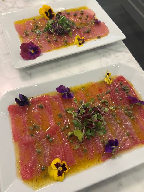 Sashimi Grade Tuna Recipes, Raw Tuna Recipes Sashimi, Tuna Sashimi Appetizer, Sashimi Tuna Recipe, Ahi Tuna Ceviche, Sushi Grade Tuna Recipes, Tuna Crudo Recipe, Albacore Sashimi, Tuna Carpaccio Recipe