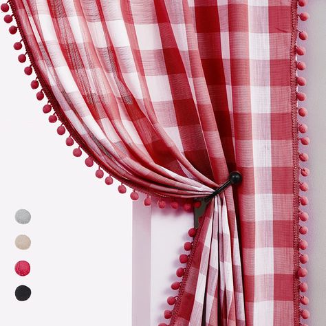 Amazon.com: Treatmentex White Red Buffalo Check Pom-Pom Curtains for Living Room Bedroom 84 inch Long Semi Sheer Curtains for Chrismas Holiday Décor Vintage Plaid Pattern Window Panels 2pcs : Home & Kitchen Red And White Curtains, Buffalo Plaid Curtains, Polka Dot Curtains, Gingham Curtains, Pom Pom Curtains, Buffalo Check Curtains, Check Curtains, Window Curtains Living Room, Window Curtains Bedroom