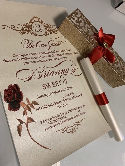 Red Quince Theme, Red And Gold Quince, Red Quinceanera Ideas, Dark Red Wedding, Quince Themes, Red Quince, Debut Invitation, Beauty And The Beast Theme, Debut Ideas