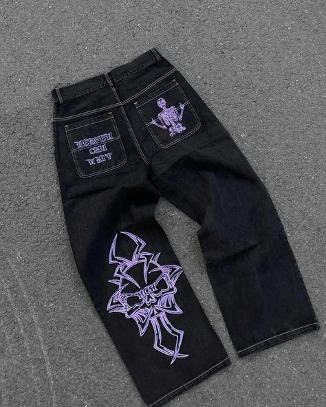 Graphic Pants, Graphic Jeans, Y2k Baggy Jeans, Hip Hop Trends, Street Jeans, Hip Hop Jeans, Slouchy Jeans, Black Pants Men, Streetwear Jeans