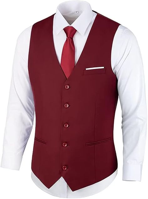 Limited time deal $29.99 (6% oFF)(List Price: $31.99) Bakerbear Mens Suit Vests V-Neck Casual Vest Dress for Men Formal Tuxedo Wedding Vests Men's Waistcoat Red Vest Suit Men, Burgundy Waistcoat Men, Cheap Red Men's Vest, Victorian Mens Waistcoat, Mens Leather Western Vest, Wedding Vest, Formal Tuxedo, Mens Waistcoat, Mens Suit Vest