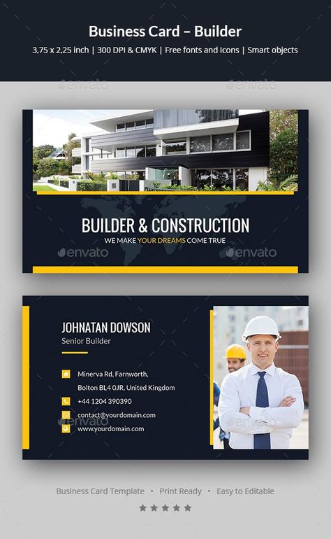 Builder Business Card Template PSD #professionalbusinesscards Civil Engineer Visiting Card, Simple Logos, Examples Of Business Cards, Construction Business Cards, Make Business Cards, Business Cards Layout, Business Card Template Psd, Graphic Design Business Card, Visiting Card Design